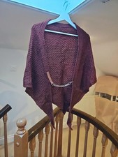 Rust Warm Knitted Thick Warm Poncho Thick Shoulder Top Shawl  with chain detail