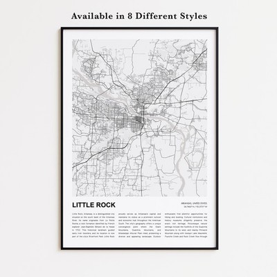 Little Rock City Map Print, Arkansas Travel Poster, Modern Map, Wall Decor Art
