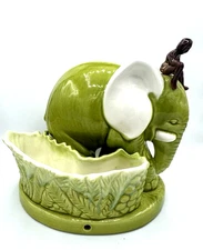 Vintage MCM Rare Royal Haeger Green Ceramic Elephant & Rider Planter Prior Lamp