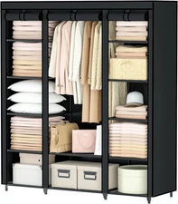 Portable 12-Compartment Closet Wardrobe for Bedroom - Black, 59"x69