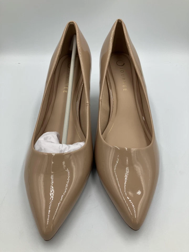 Zapatos de salón Journee Collection Scylee para mujer talla 12 charol desnudo punta puntiaguda Foto 2 de 4