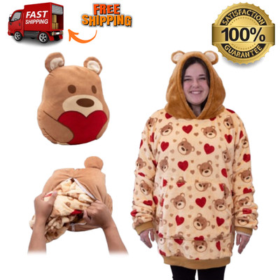 Plushible Teddy Hearts Snugible 2-in-1 Blanket Hoodie Pillow Wearable Plush Gift