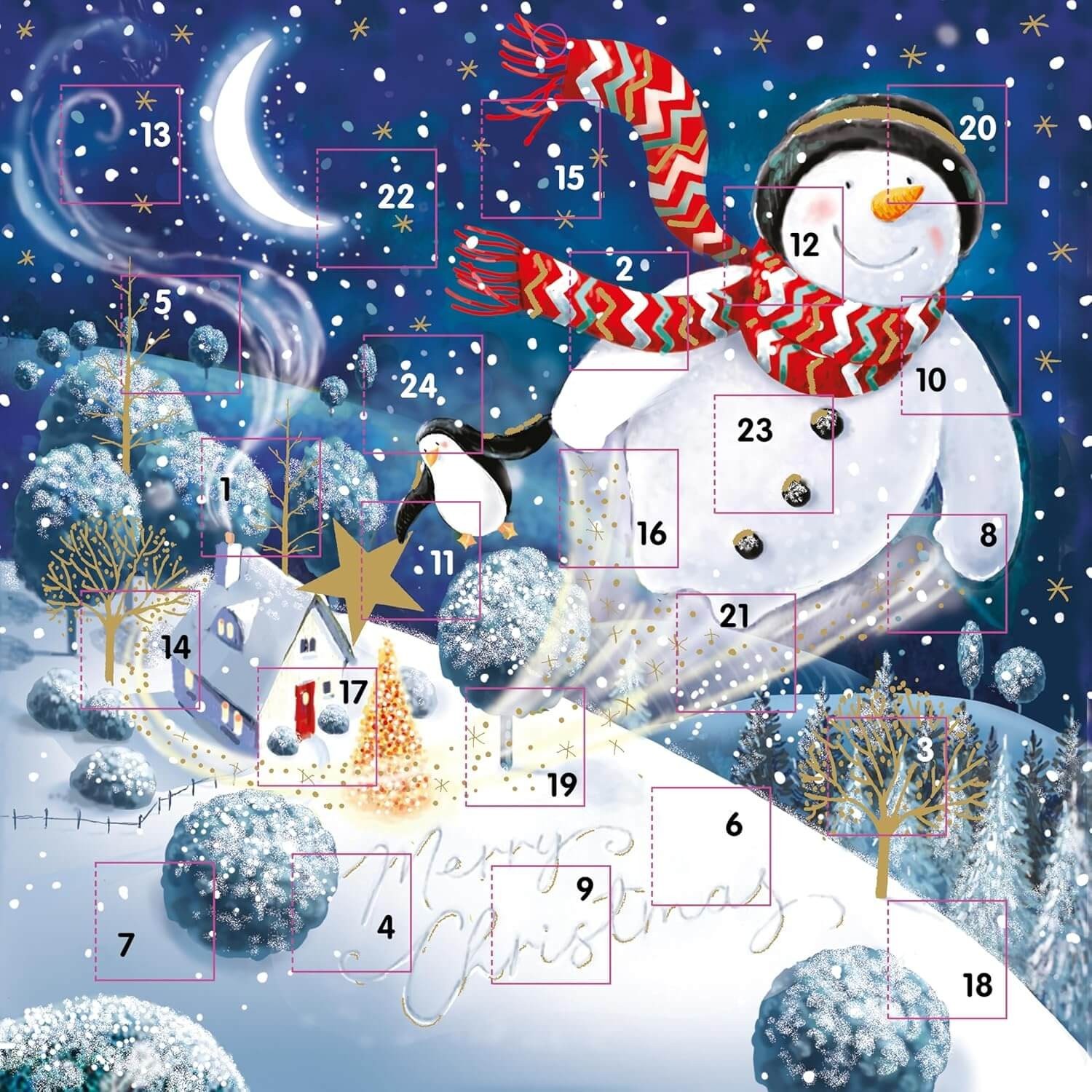 Christmas Advent Calendar Snowman Penguin - Traditional Festive Xmas 24 Doors