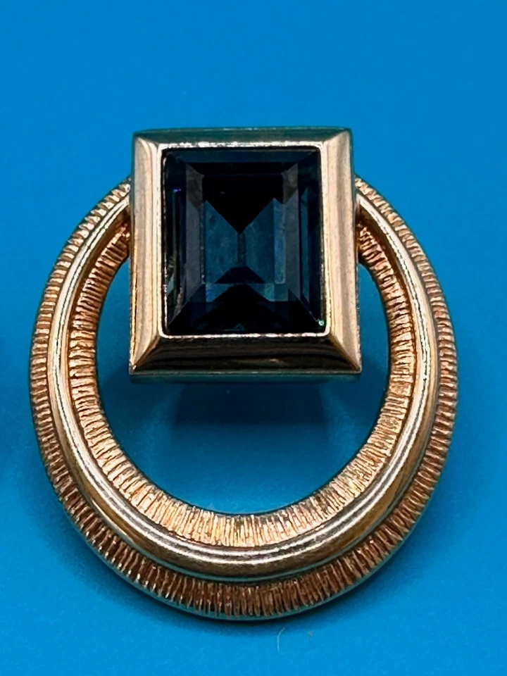 Pendiente Swarovski SAL Aro Grande Montana Azul Cristal Piedra Perforada Tono Dorado Foto 3 de 4