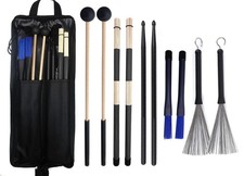 Drumstick Bag with Floor Tom Hooks 5 Pairs Drum Sticks Mallets Brushes Set