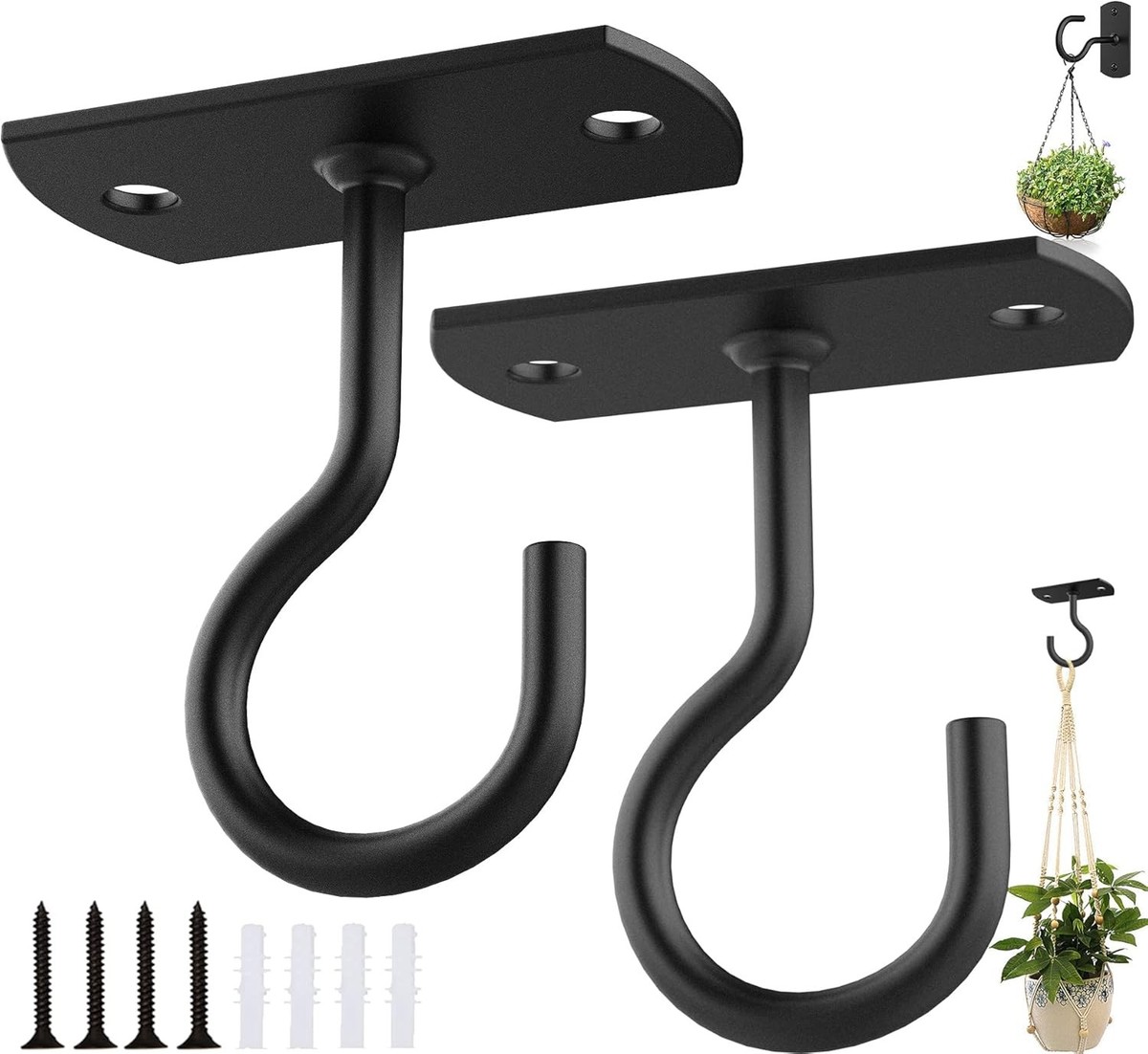 Ceiling Hooks for Hanging Plants 2Pack 2.5in,Wall Plant Hooks for  Plants,Ligh...