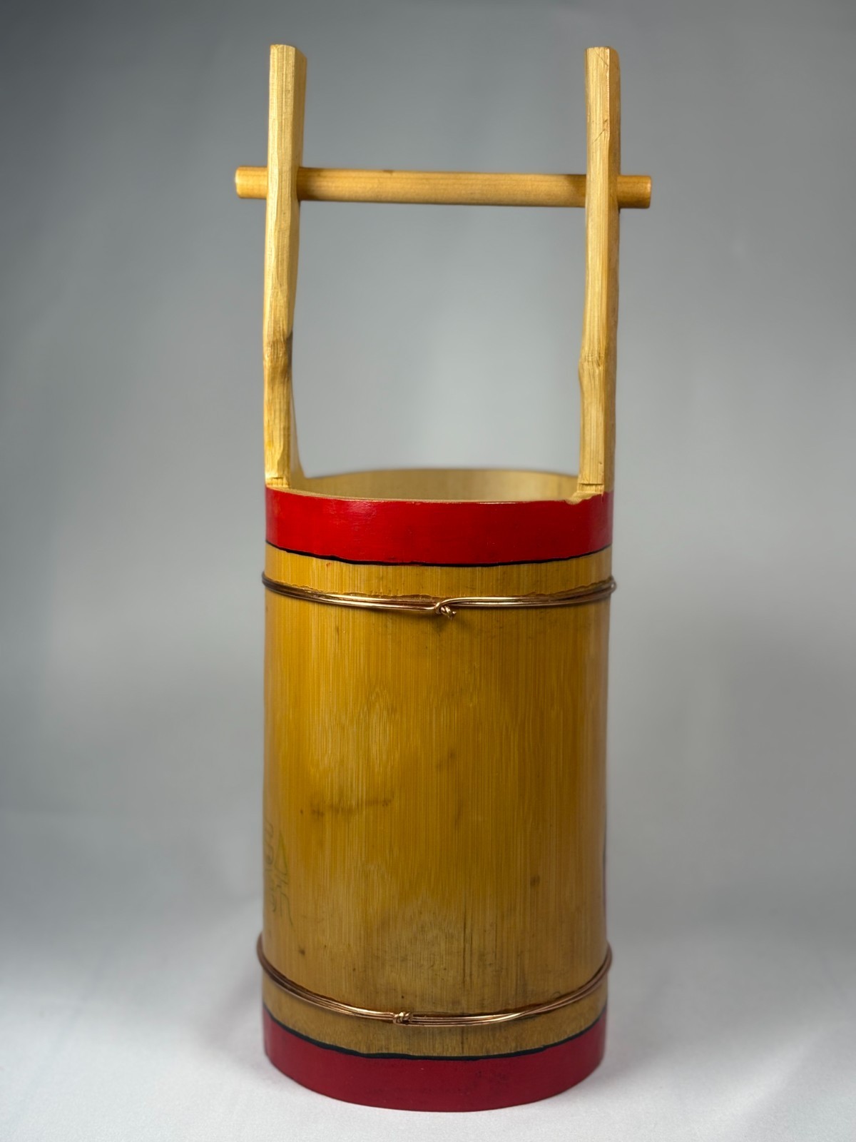 Japanese Bamboo Daruma Bucket Vase 14.6"x5.9"x5.3" Decorative Japan k176