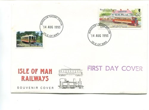 Isle of Man 1993 Railway Letter Stamp FDC, cancelled Bungalow Station