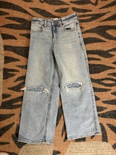 Abercrombie Kids High Rise Wide Leg Ripped Jeans Light Blue 9/10 Short