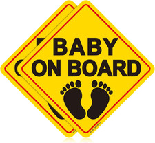 2-Pack Baby on Board Signs for Car, 5X5 Inch High Visibility Reflective Baby on