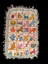 KASHMIRI Tapestry Chain Stitch Rug Or Wall Art Animal Alphabet, Wool