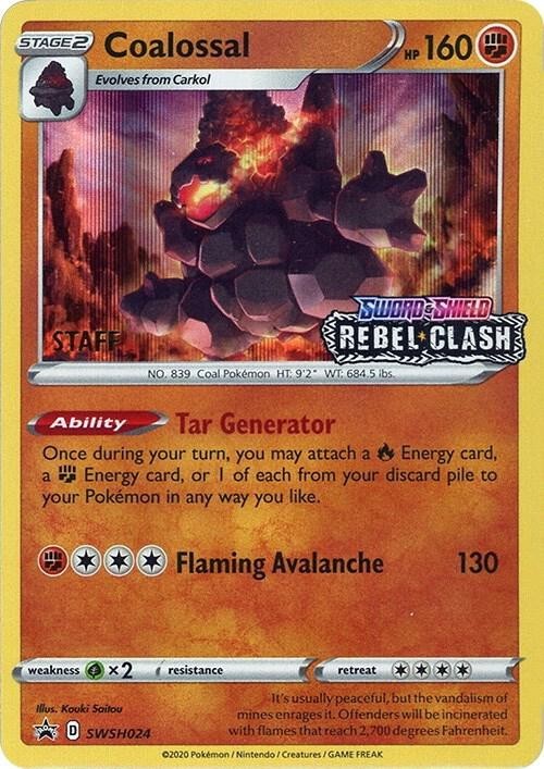 Coalossal - SWSH024 - Pokemon Sword & Shield Promo STAFF PreRelease Holo Rare NM