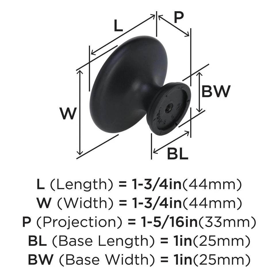 Amerock | Cabinet Knob | Matte Black | 1-3/4 inch (44 mm) Diameter | Inspirat... - Image 2 of 4