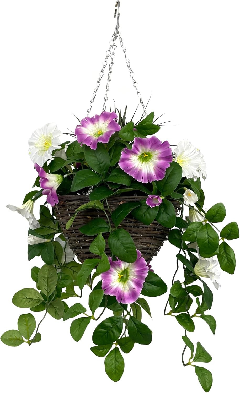 GreenBrokers Hanging Basket, Faux Silk, Pink and White, 25cm