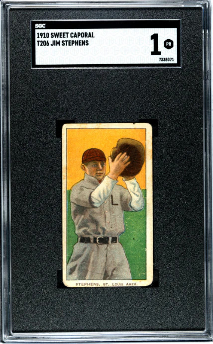 1909 T206 JIM STEPHENS NNO POOR SWEET CAPORAL 350 SGC 1 ST. LOUIS BROWNS