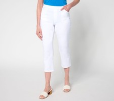 Susan Graver Women's Petite Pants PM Weekend Cotton Ponte Slim Leg White A687835