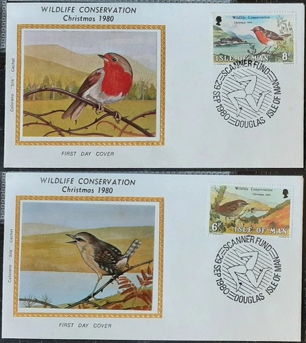 z(ISM-226) ISLE OF MAN 1980 FDC (2) SET Colorano Covers Wild Life Conservation