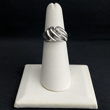 Modern Polished Sleek Swirl Abstract Engraved Wave Sterling Silver Ring Size 5