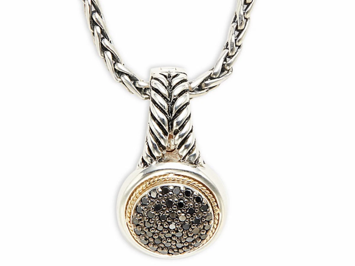 EFFY Sterling Silver 14K Yellow Gold Black Diamond Pendant Necklace