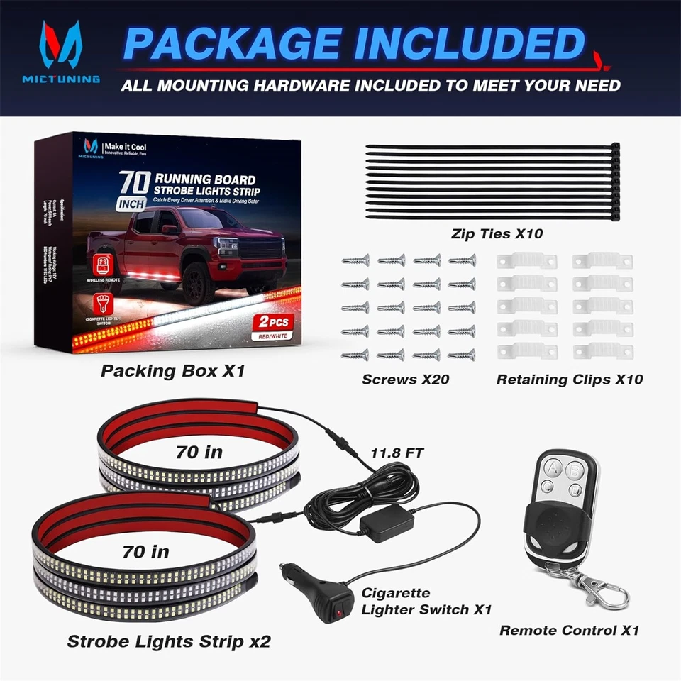 2 Piezas Luces LED para estribo de 70" pulgadas Camión Emergencia Estroboscópico Barra de tira lateral Foto 3 de 4