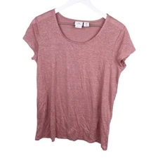 H by Halston 100% Linen Crossover Back Short Sleeve Tee Rose Mauve Size Medium