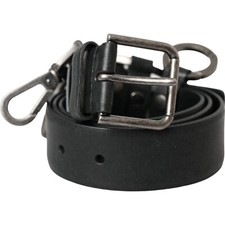 DOLCE & GABBANA Belt Black Calf Leather Silver Metal Buckle 110cm / 44in 680usd