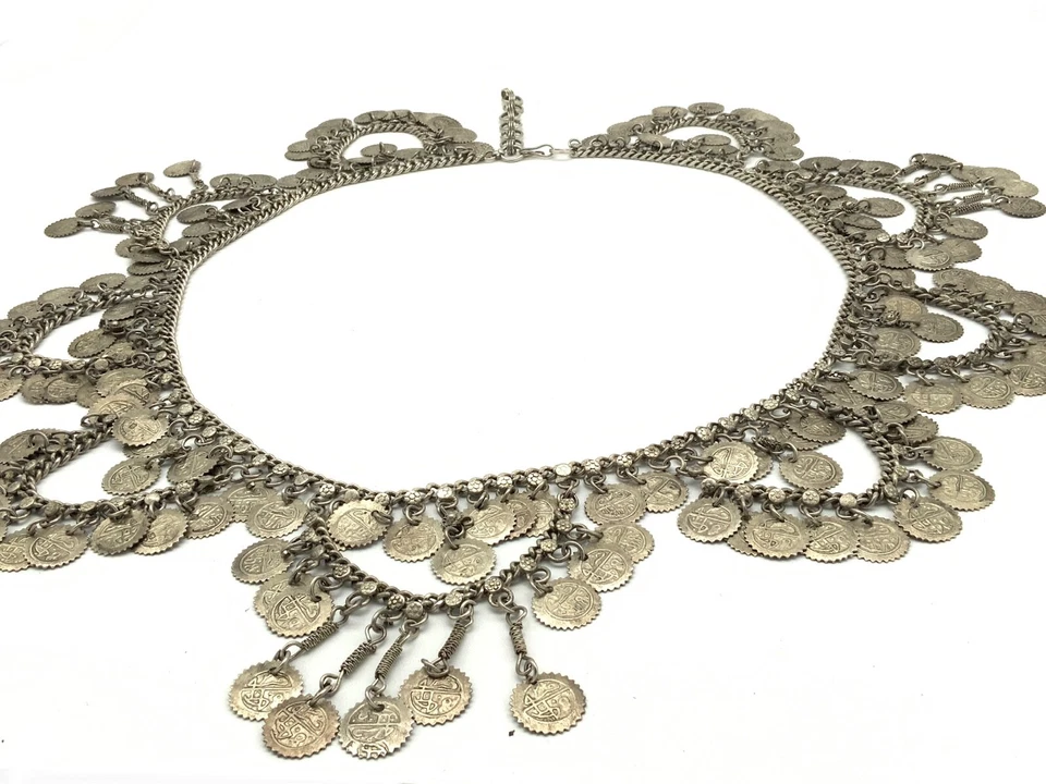 Танцор живота цепочка ремень винтажный 1970-х серебряная эмаль талии богемное Gypsy монета Adjus. - Изображение 3 из 4