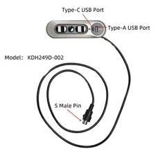 5 Button 5 Pin Hand Control Switch KDH249D-002 with USB A C for Recliner Chairs
