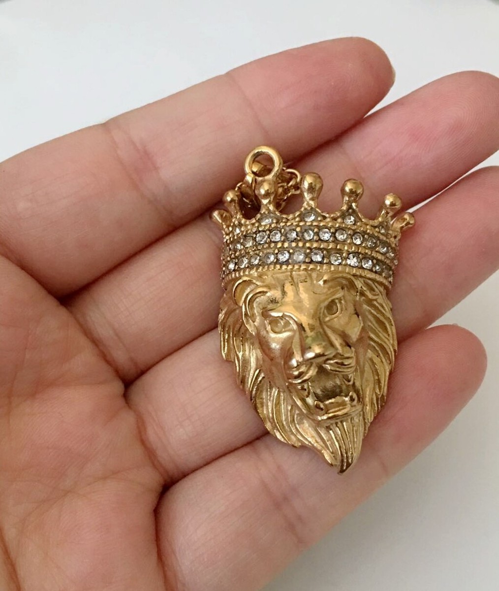 Men Titanium Stainless Steel Gold Cubic Zircon Crown Lion Head
