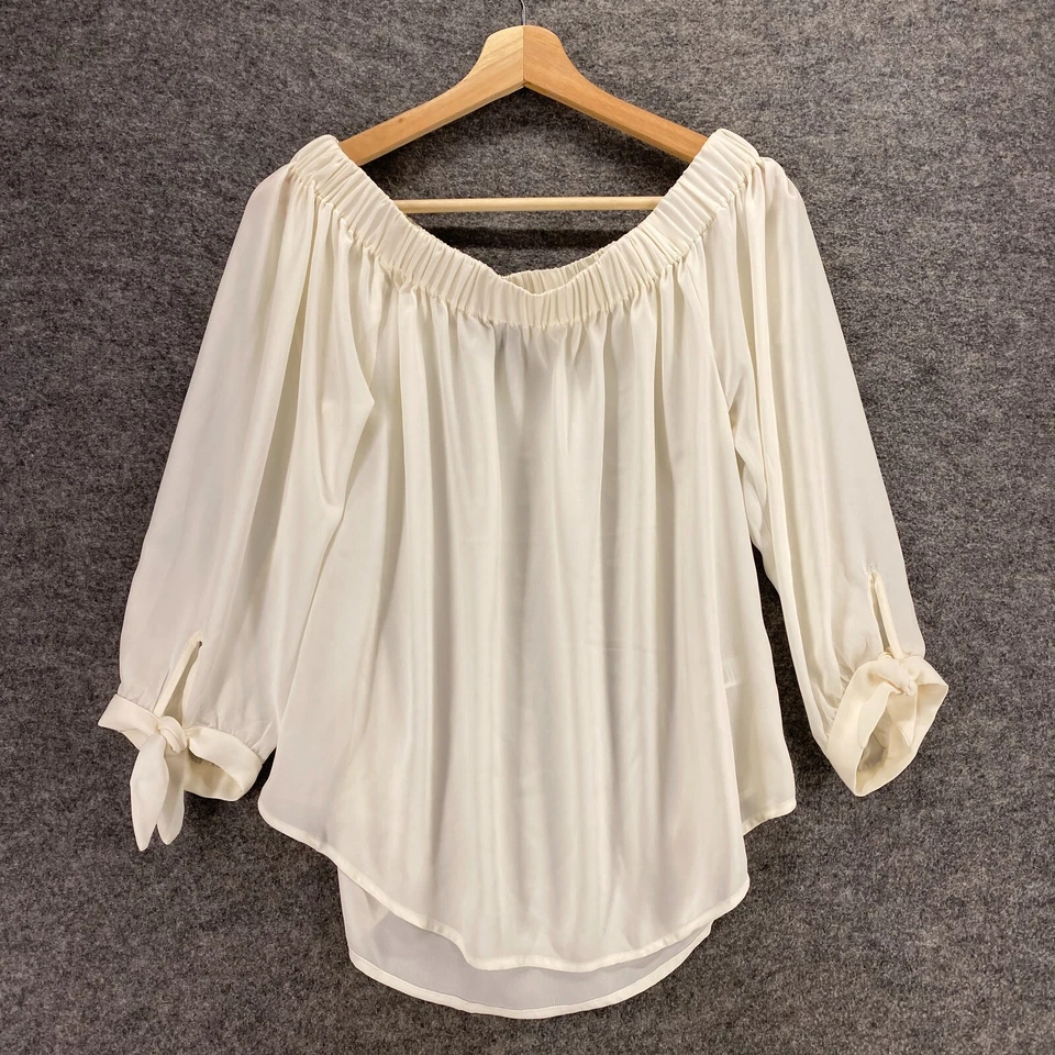 Express Blouse Women S Small White Long Sleeve Round Neck Pullover Casual Solid - Image 3 of 4
