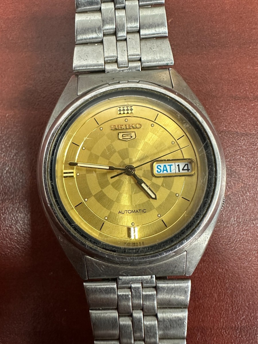 Rare SEIKO 5 7S26-0550 Automatic Gold Dial Day Date Watch 2 Tone