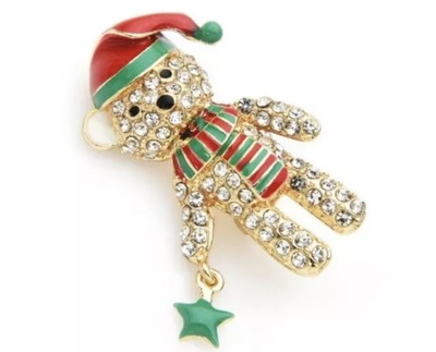Brosche Weihnachten Teddybär diamantiert goldfarben Geschenk/Anstecknadel in Geschenkbox süßes Geschenk