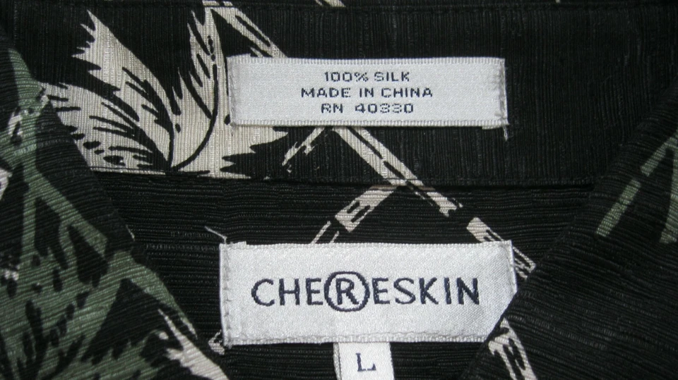 CHERESKIN Multicolored Palm Silk Men's Shirt Short Sleeve Pocket size L, New - Image 4 of 4