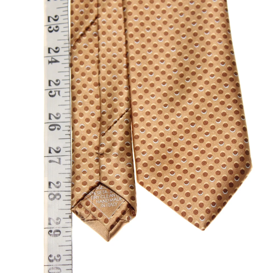 Gravata de pescoço Italo Ferretti nova com etiquetas marrom claro/escuro bolinhas 100% seda feita na Itália - Imagem 4 de 4