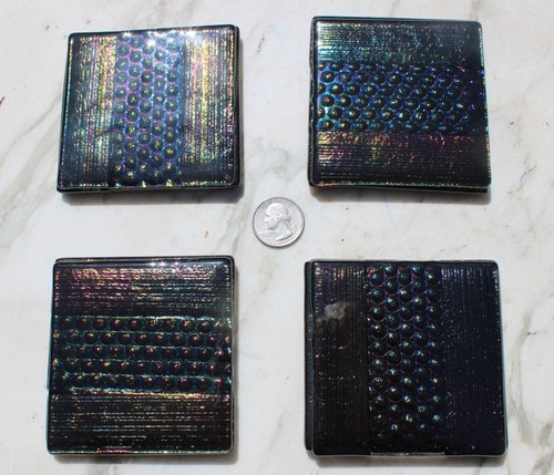 Fused Glass Coasters Art Glass Dichroic Purple Black Iridescent 4 Coaster Set - Picture 4 of 13