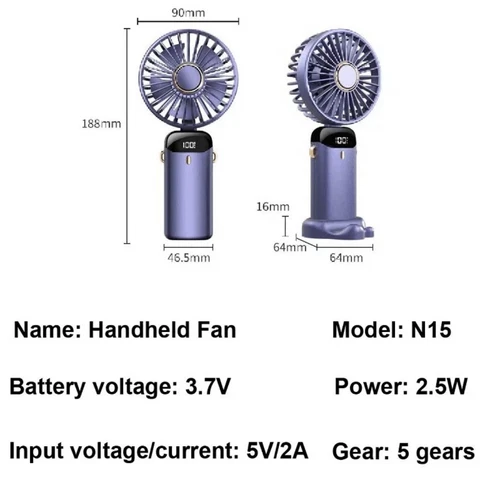 Mini Ventilador Portátil de Mano 5 Velocidades Plegable Enfriador Refrigeración USB Ventilador Recargable - Imagen 9 de 13