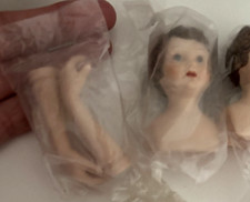 New Vtg 3 PC Porcelain DOLL HEAD ARMS SET Brunette Girl 7448A Buy 1 or 2