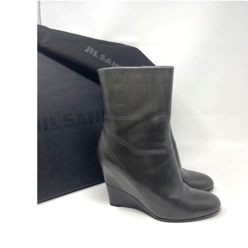 $790 Jil Sander Wedge Ankle Boots In Antracit Black Coal SIZE 39.5 - Picture 1 of 18