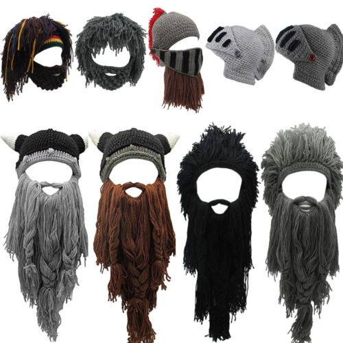 Creative Barbarian Knit Beard Hat Funny Knit Hat Wig Beanie Hat Beard Facemask - Afbeelding 1 van 81