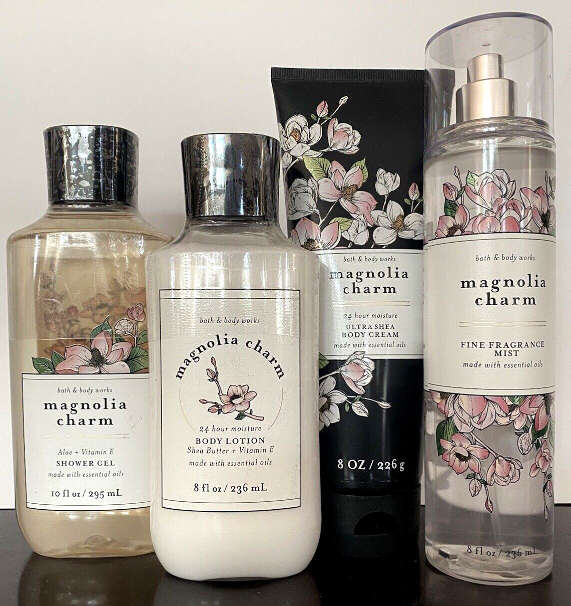 Bath & Body Works LOT OF 4 MAGNOLIA CHARM Mist~Lotion~Shower Gel~Body Cream