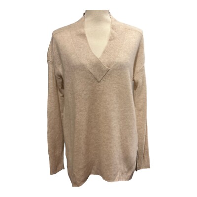 Halogen Cashmere Sweater Classic V Neck Neutral Beige Size XS Soft Quiet Luxury
