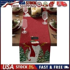 Festive Snowman Christmas Table Runner 72" x 7" Snowman, Birds, Christmas Trees