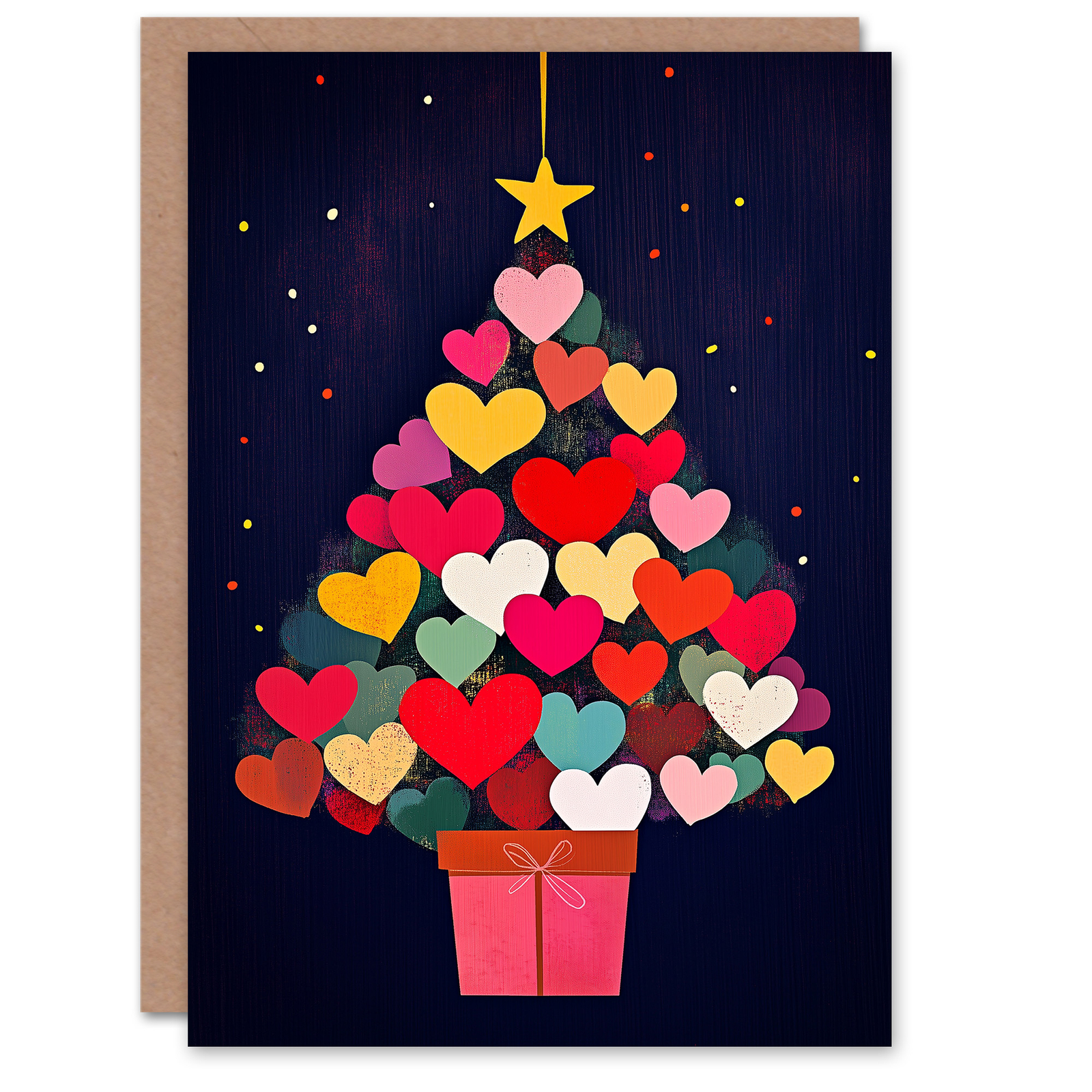 Love Heart Tree Present Colourful Modern Painting Festive Xmas Christmas Card