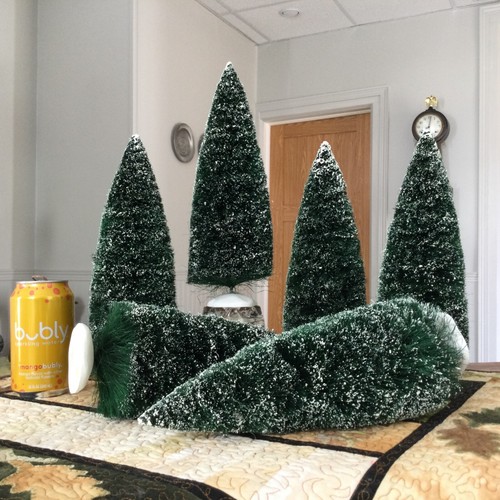 Lot of 6 Dept 56 Large 12” Frosted Sisal Trees Bottlebrush Pine w/Snow