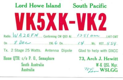 QSL  1966   Lord Howe Island   radio card   