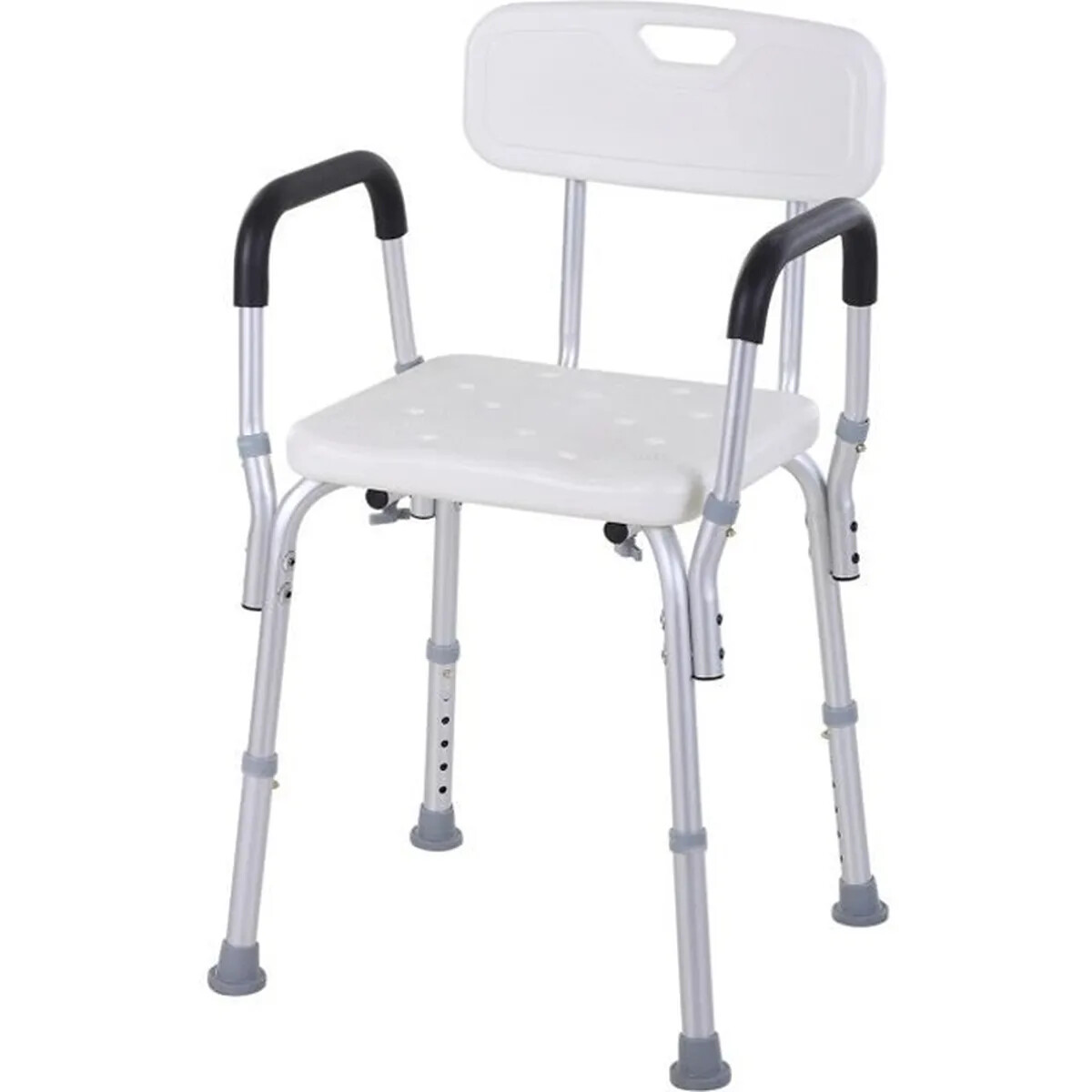 Chaise de douche réglable avec pieds antidérapants et assise percée ergonomique 135kg