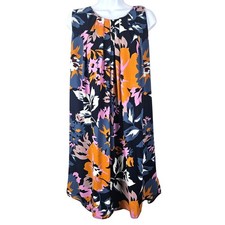 H&M Womens XL Floral Sleeveless A-Line Dress Navy Orange Pink Casual Beach