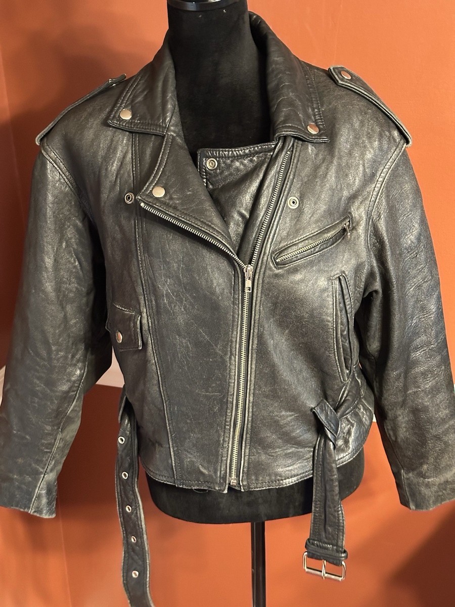 Vintage Wilson Leather Motorcycle Jacket Black Size M Patch Harley Davidson