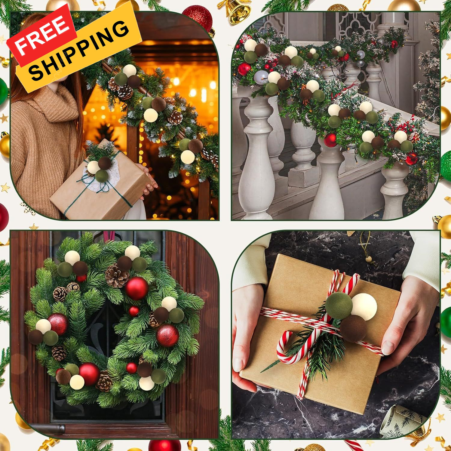 Syhood 12 Set 7.9 Inch Christmas Ball Ornaments on Brown,dark Green, Beige 