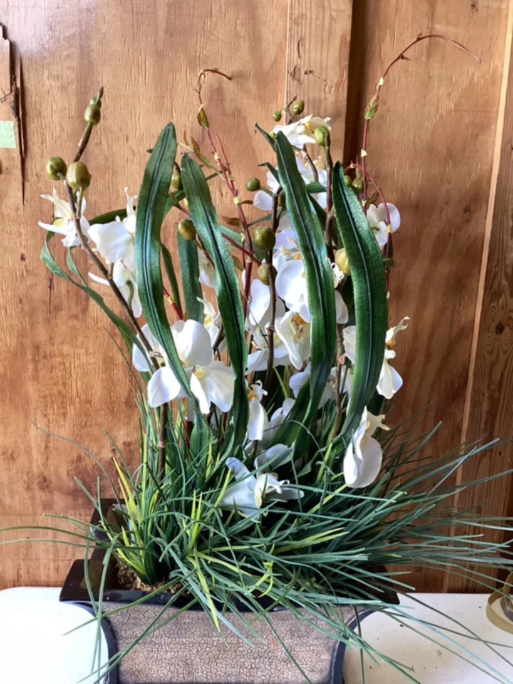 "Planta artificial grande Cymbidium orquídea 34"" decoración del hogar con maceta ornamentada" Foto 2 de 4